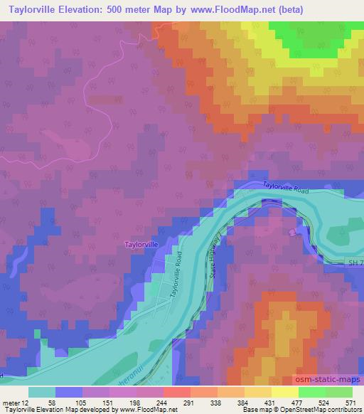 Taylorville,New Zealand Elevation Map