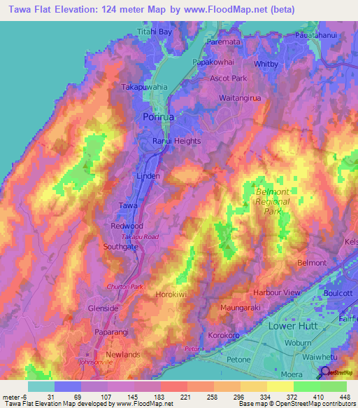 Tawa Flat,New Zealand Elevation Map