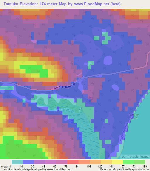 Tautuku,New Zealand Elevation Map