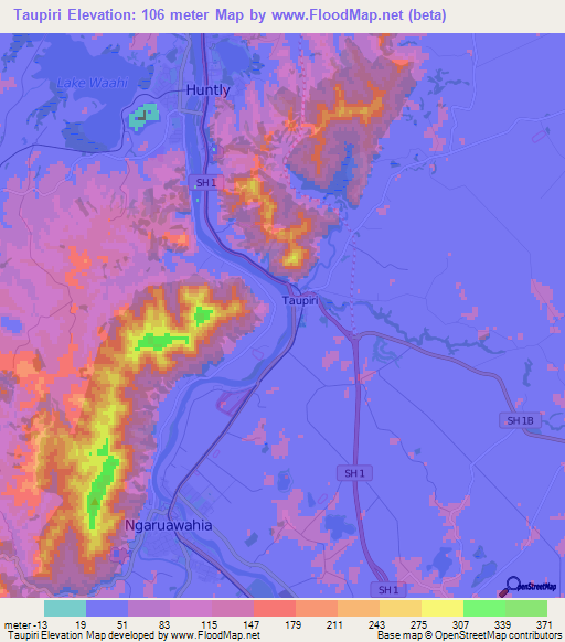 Taupiri,New Zealand Elevation Map