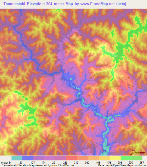Taumatatahi,New Zealand Elevation Map