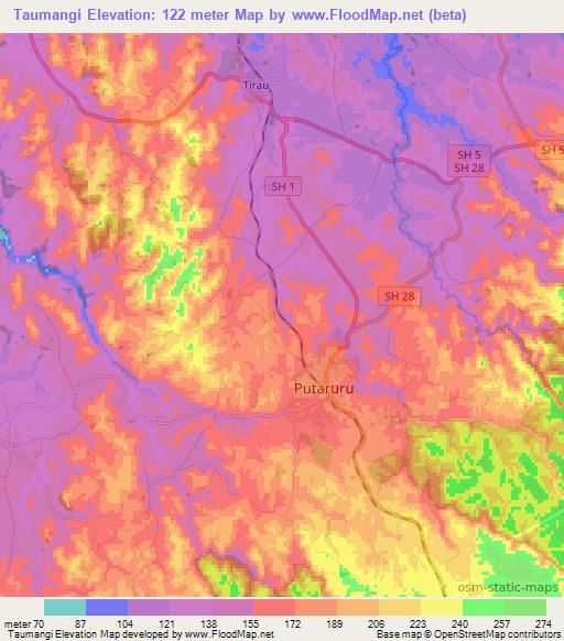 Taumangi,New Zealand Elevation Map