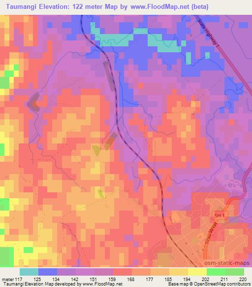 Taumangi,New Zealand Elevation Map