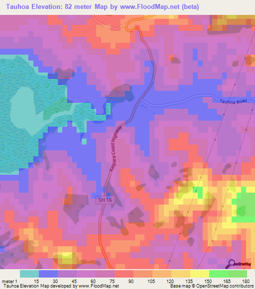 Tauhoa,New Zealand Elevation Map