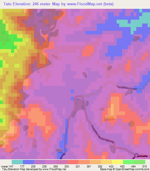 Tatu,New Zealand Elevation Map