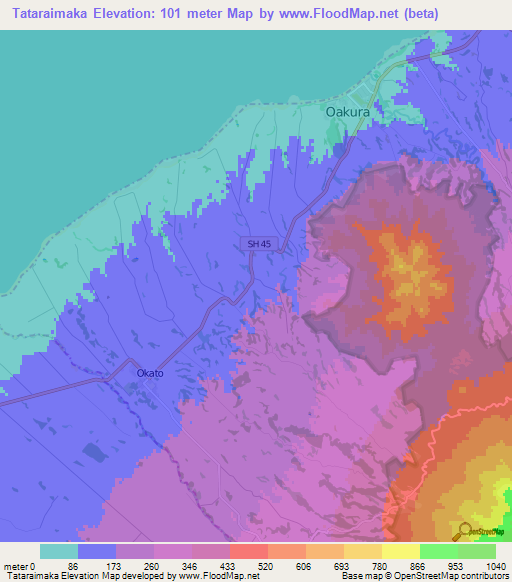 Tataraimaka,New Zealand Elevation Map