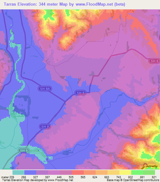 Tarras,New Zealand Elevation Map