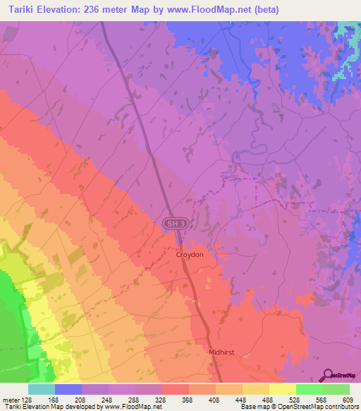 Tariki,New Zealand Elevation Map