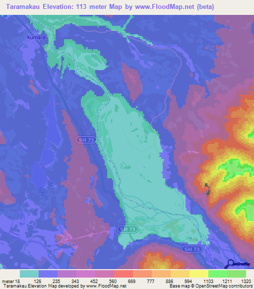 Taramakau,New Zealand Elevation Map