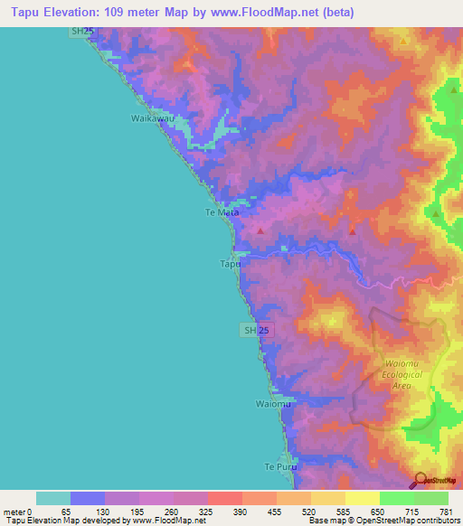 Tapu,New Zealand Elevation Map