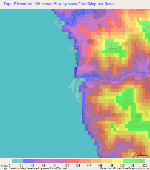 Tapu,New Zealand Elevation Map
