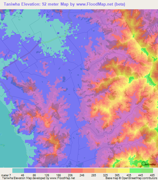 Taniwha,New Zealand Elevation Map