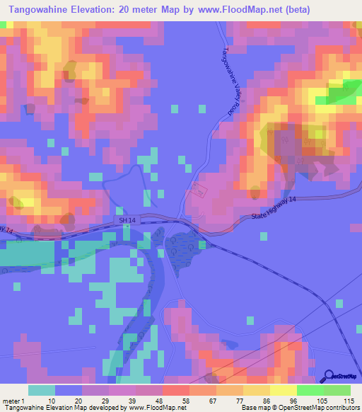 Tangowahine,New Zealand Elevation Map