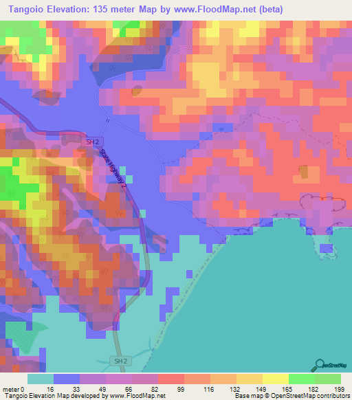 Tangoio,New Zealand Elevation Map