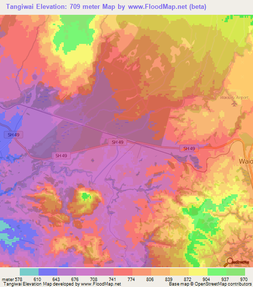 Tangiwai,New Zealand Elevation Map