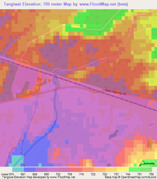Tangiwai,New Zealand Elevation Map