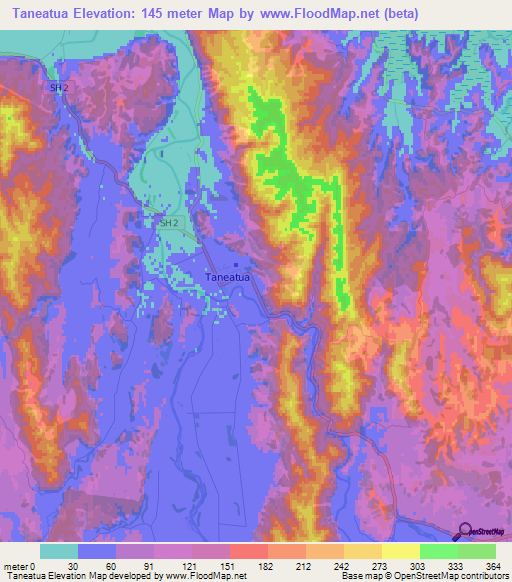 Taneatua,New Zealand Elevation Map
