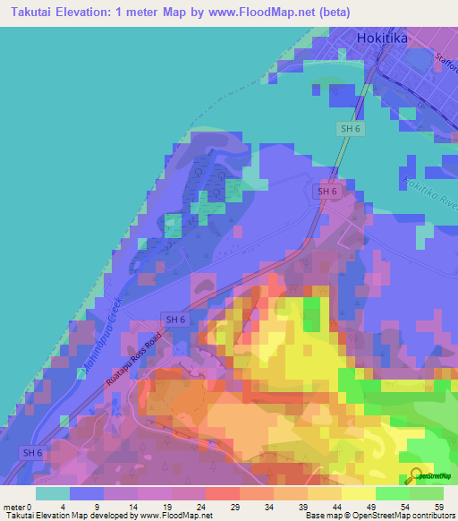 Takutai,New Zealand Elevation Map