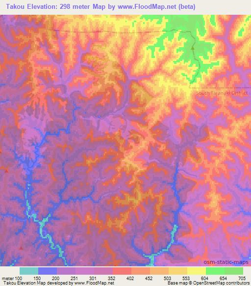 Takou,New Zealand Elevation Map