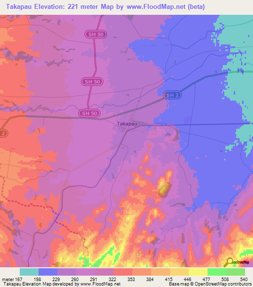 Takapau,New Zealand Elevation Map