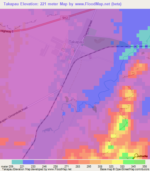 Takapau,New Zealand Elevation Map