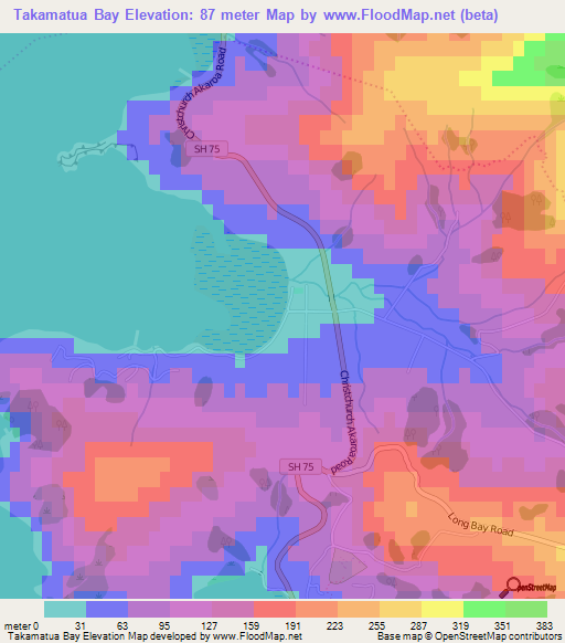 Takamatua Bay,New Zealand Elevation Map