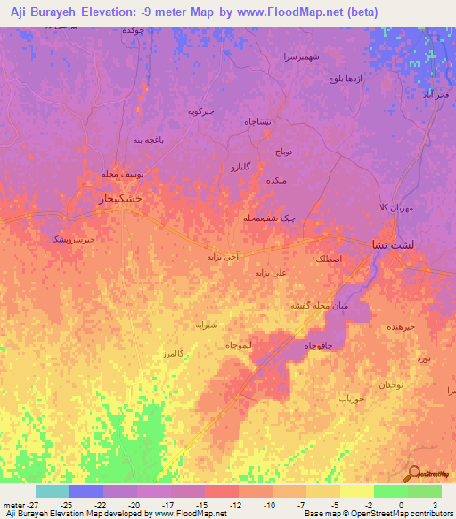 Aji Burayeh,Iran Elevation Map