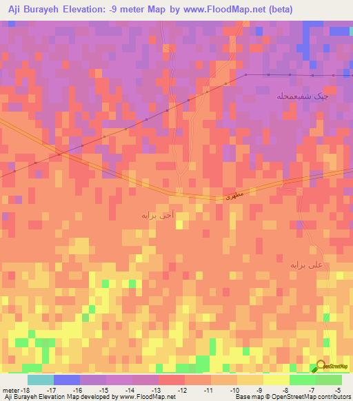 Aji Burayeh,Iran Elevation Map