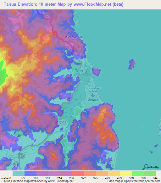 Tairua,New Zealand Elevation Map
