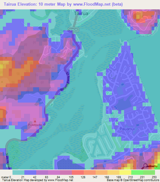 Tairua,New Zealand Elevation Map