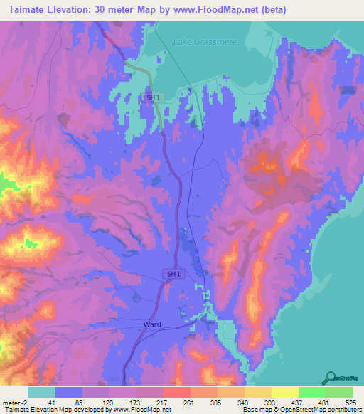 Taimate,New Zealand Elevation Map