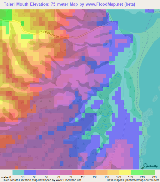 Taieri Mouth,New Zealand Elevation Map