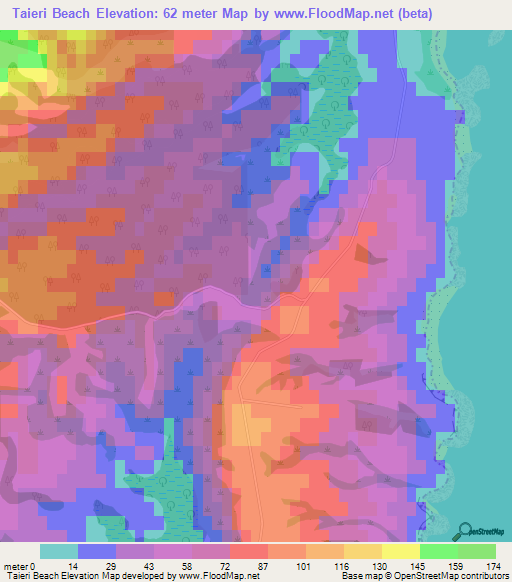 Taieri Beach,New Zealand Elevation Map