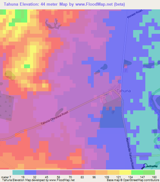 Tahuna,New Zealand Elevation Map