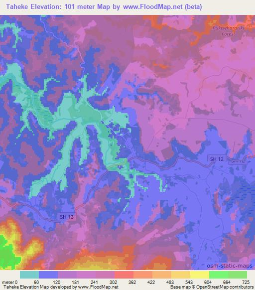 Taheke,New Zealand Elevation Map