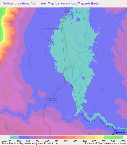 Sutton,New Zealand Elevation Map