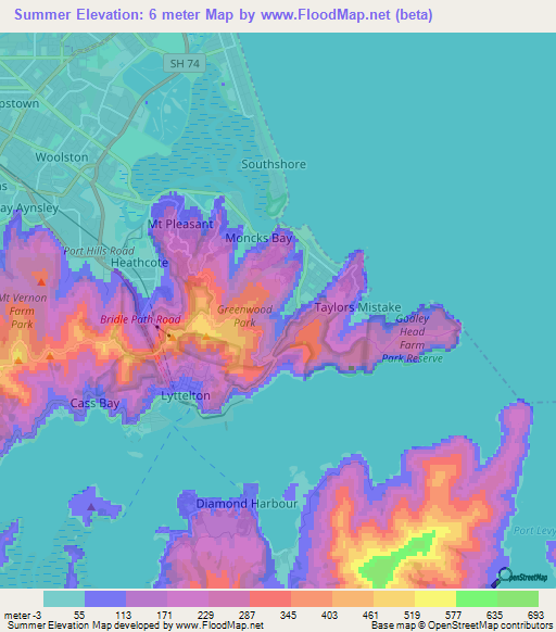 Summer,New Zealand Elevation Map