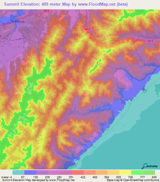 Summit,New Zealand Elevation Map