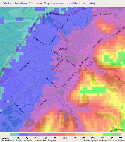 Stoke,New Zealand Elevation Map