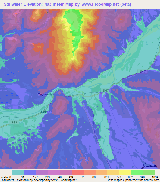 Stillwater,New Zealand Elevation Map