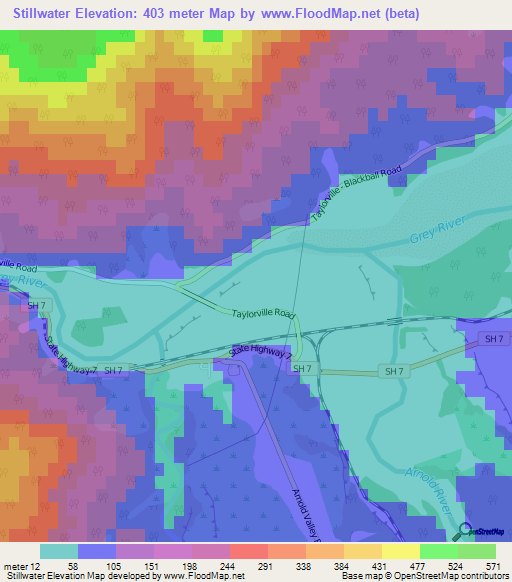 Stillwater,New Zealand Elevation Map