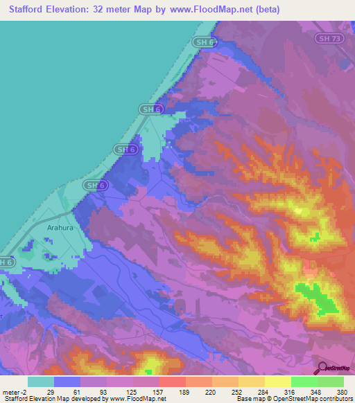 Stafford,New Zealand Elevation Map