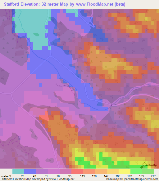 Stafford,New Zealand Elevation Map