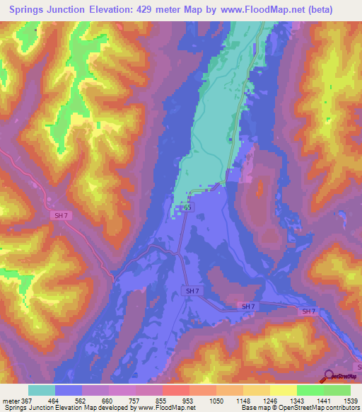 Springs Junction,New Zealand Elevation Map