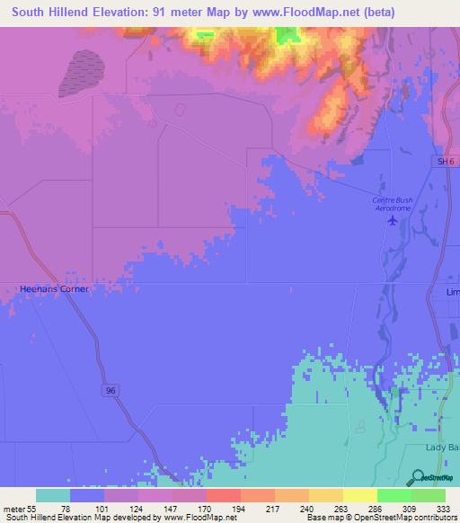 South Hillend,New Zealand Elevation Map