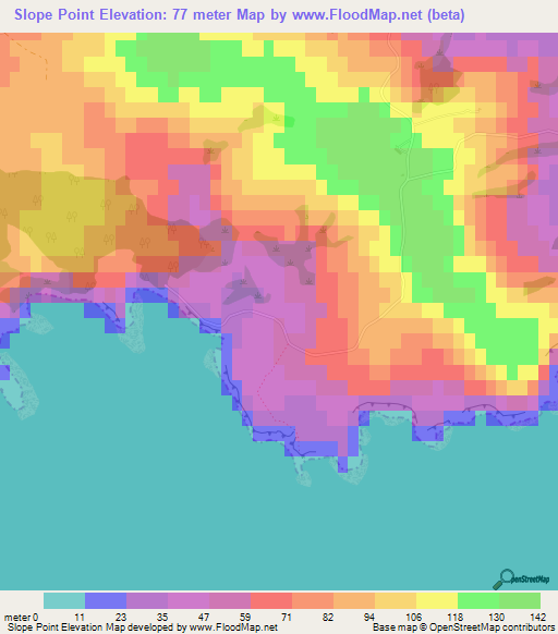 Slope Point,New Zealand Elevation Map