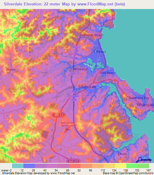 Silverdale,New Zealand Elevation Map