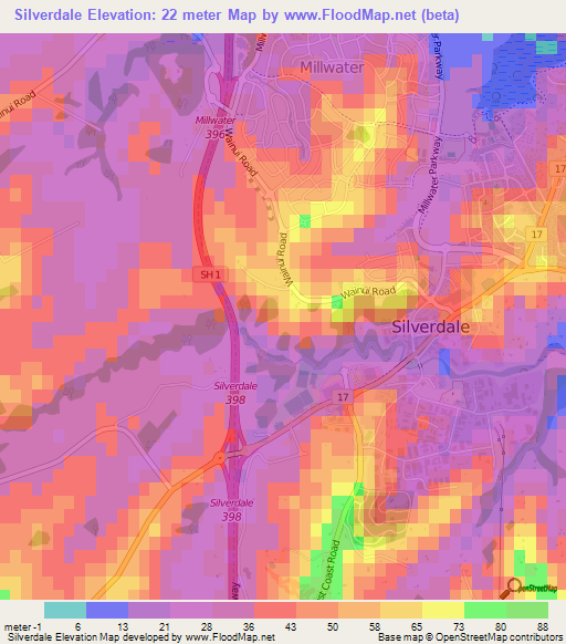 Silverdale,New Zealand Elevation Map