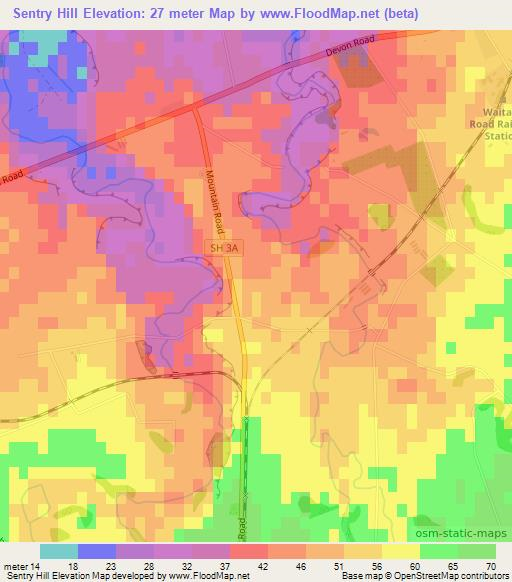 Sentry Hill,New Zealand Elevation Map