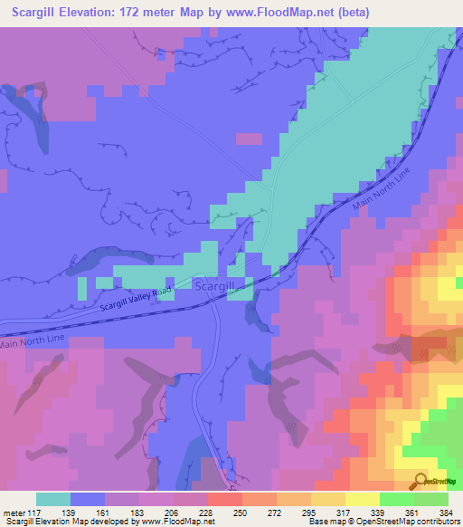 Scargill,New Zealand Elevation Map